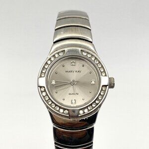 Mary Kay Silver Tone Watch Crystal Bezel 6.5" Wrist New Battery